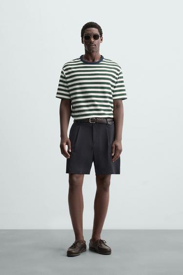 JACQUARD STRIPED T-SHIRT - Green / Ecru by Zara - Image 0
