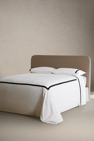 BORDERED SATEEN FLAT SHEET - Black by Zara - Image 1