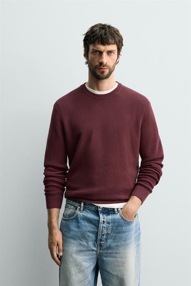 REGULAR FIT WAFFLE JUMPER - Burgundy by Zara