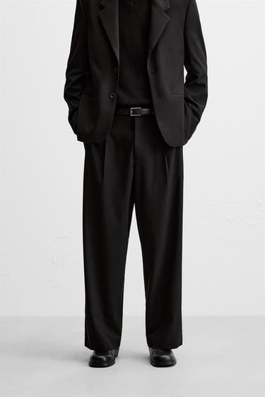 Zara TEXTURED SUIT PANTS - Black