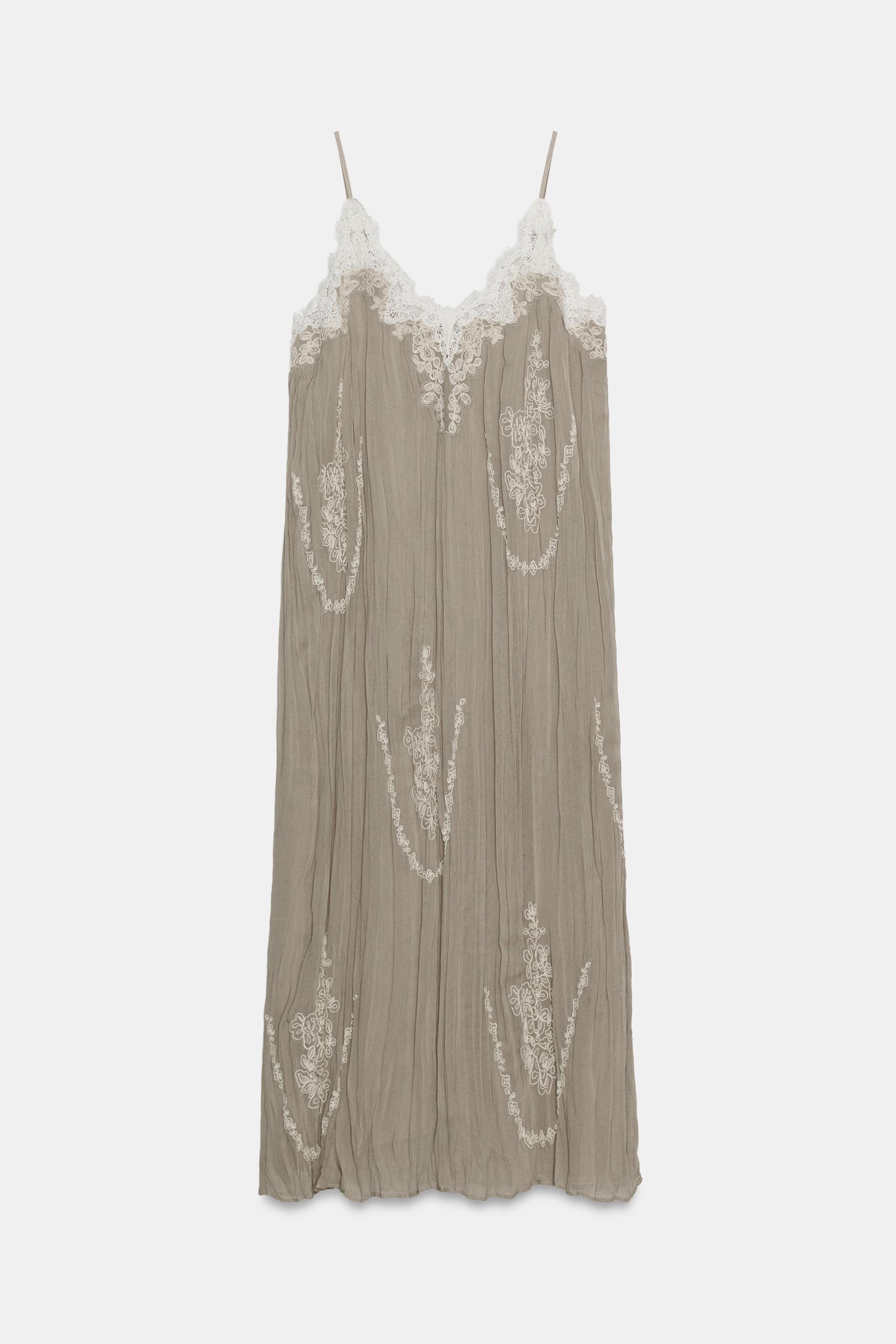 Zara ZW COLLECTION İŞLEMELİ UZUN ELBİSE görsel 8