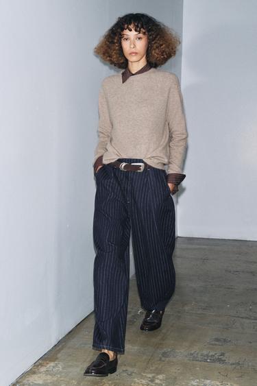 ZW COLLECTION MID-WAIST STRIPED BALLOON JEANS - Blue by Zara