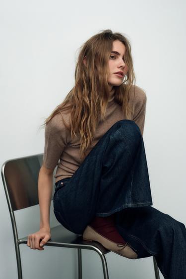 VELVET BALLERINA FLATS - Taupe Grey by Zara - Image 0