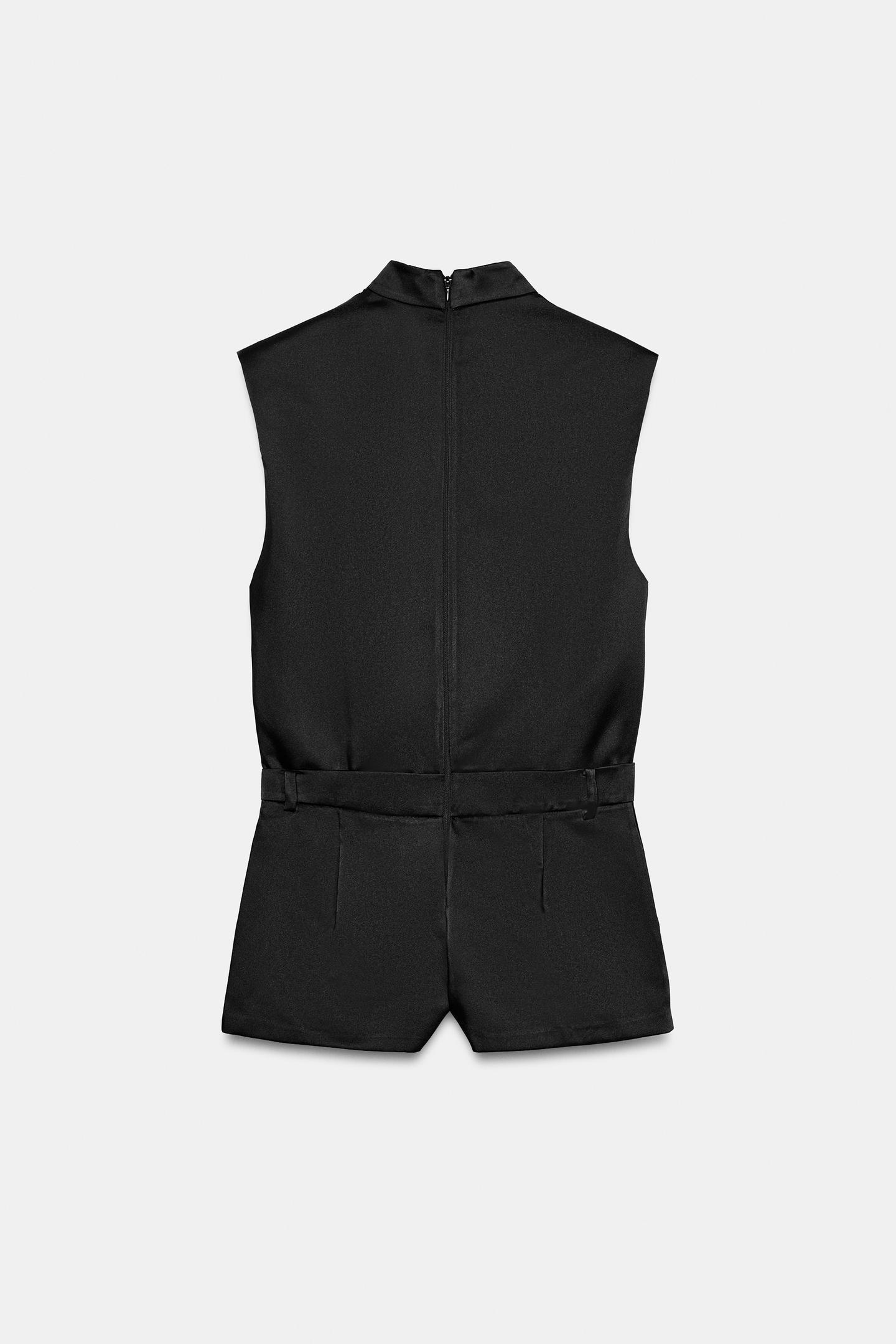 Женский комбинезон Zara Satin Short Jumpsuit, цвет: Чёрный — фото 7