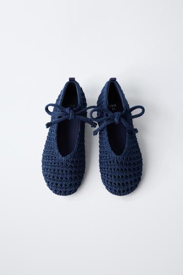 CROCHET BOW BALLET FLATS - Blue by Zara - Image 4