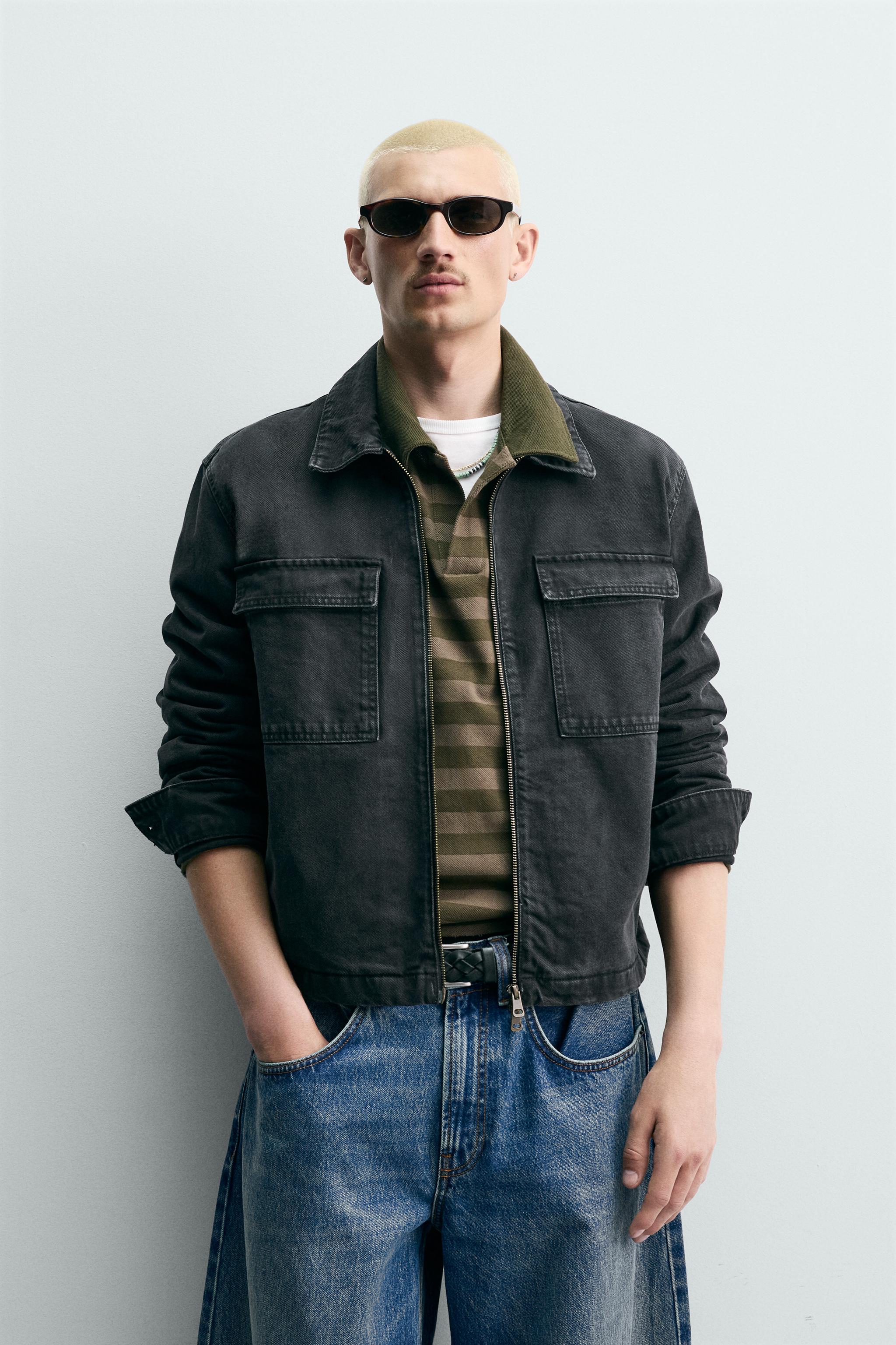 CROPPED FIT ZIP JACKET — Black