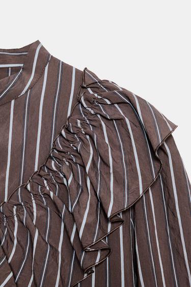 STRIPED SHIRT WITH RUFFLES - Brown-Blue by Zara - Image 8