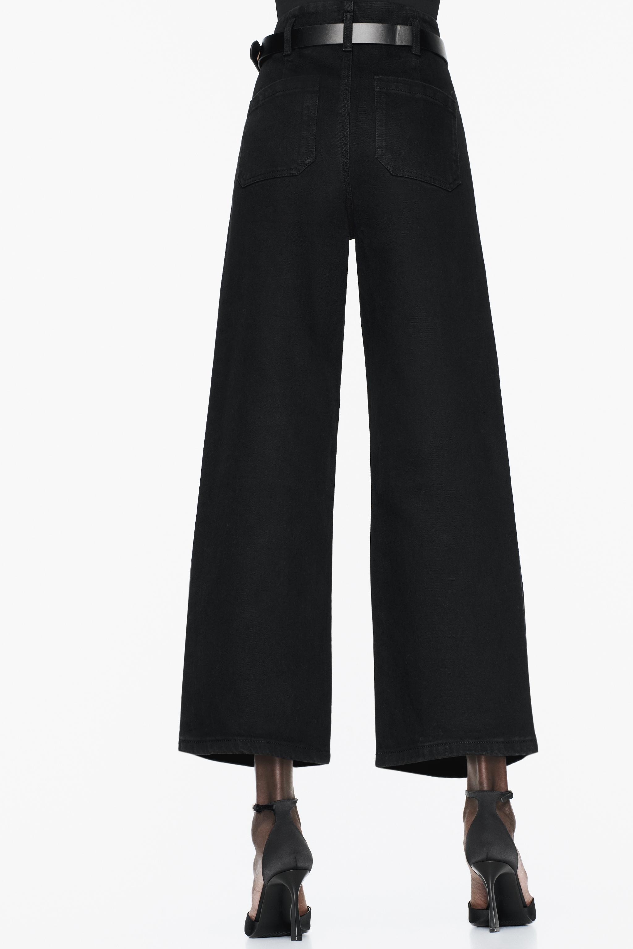 Z1975 WIDE-LEG CROPPED HIGH-WAIST BELTED JEANS - Black 