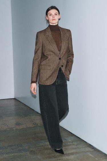 HERRINGBONE WOOL BLEND BLAZER ZW COLLECTION - Light brown by Zara