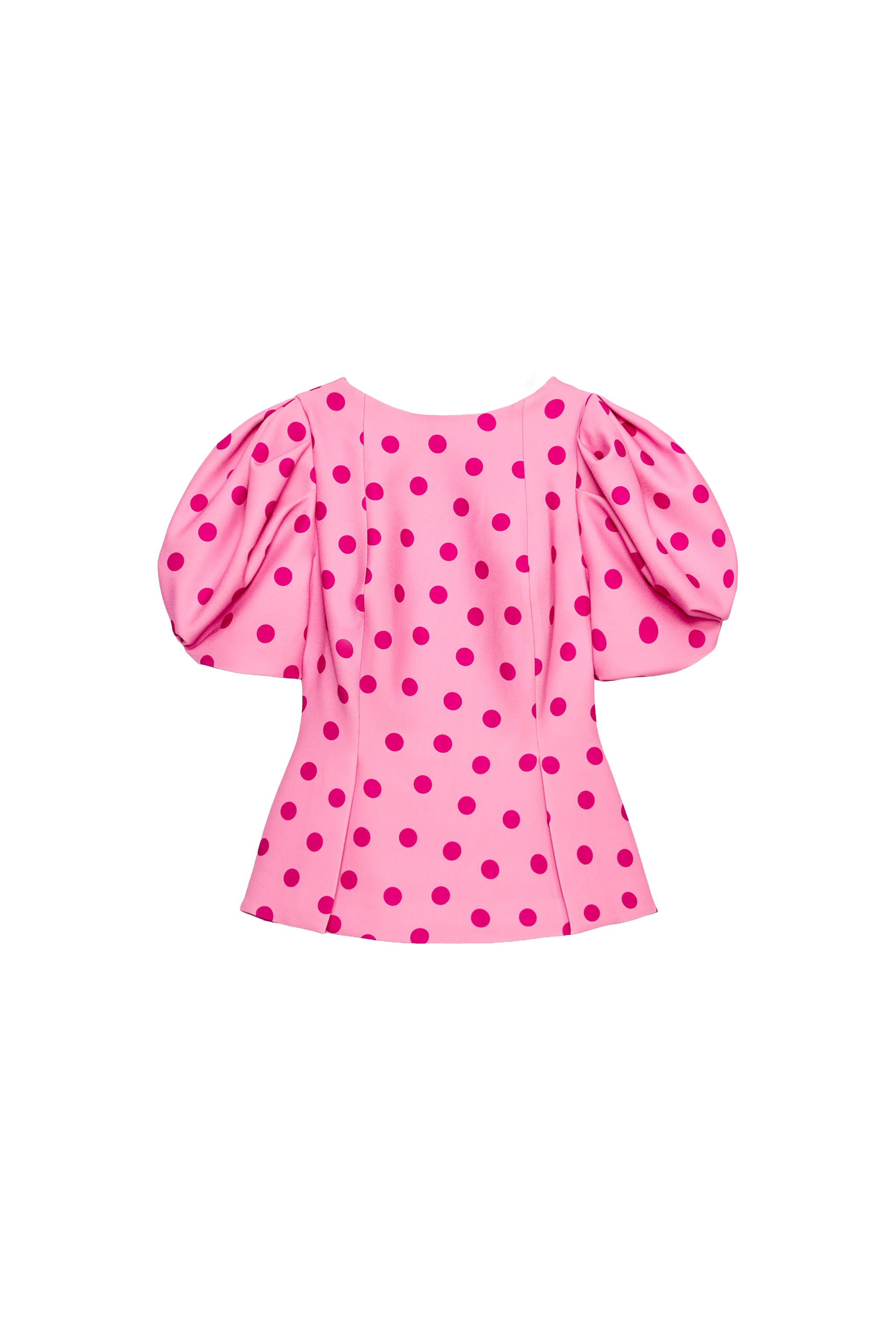 ドット柄パフスリーブトップス - ピンク | ZARA Japan / 日本