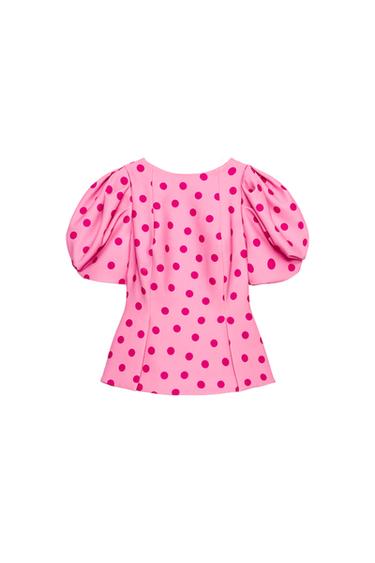 TOP LUNARES MANGA ABULLONADA - Rosas de Zara