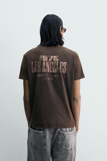 CAMISETA LAVADA TEXTO ESTAMPADO - Marrón de Zara