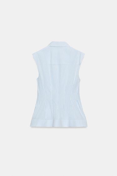 PLEATED SLEEVELESS SHIRT ZW COLLECTION - Blue/White by Zara - Image 7