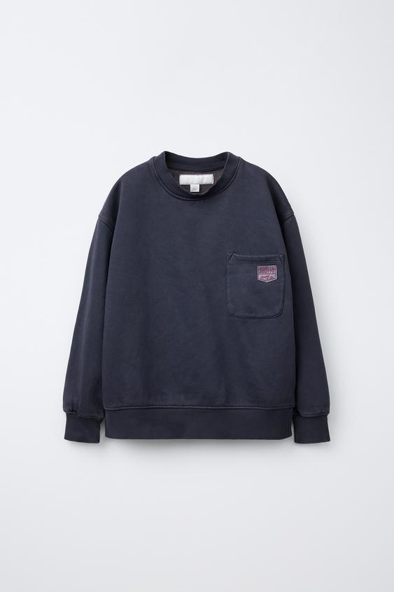 PLAIN SWEATSHIRT WITH LABEL POCKET - Blue / Grey by Zara - Image 0