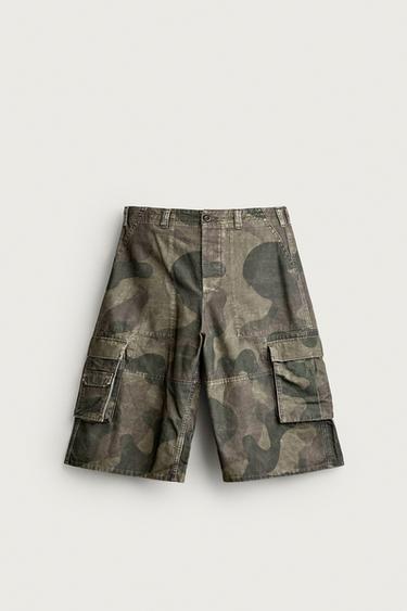 추상 패턴 카고 팬츠 - Zara 카키