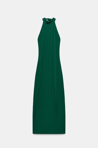 Zara MIDI HALTER DRESS - Dark green