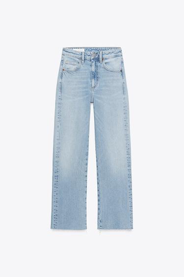 Zara KÕRGE VÖÖKOHAGA LÜHEMAD TEKSAD TRF CROPPED FLARE - Light blue