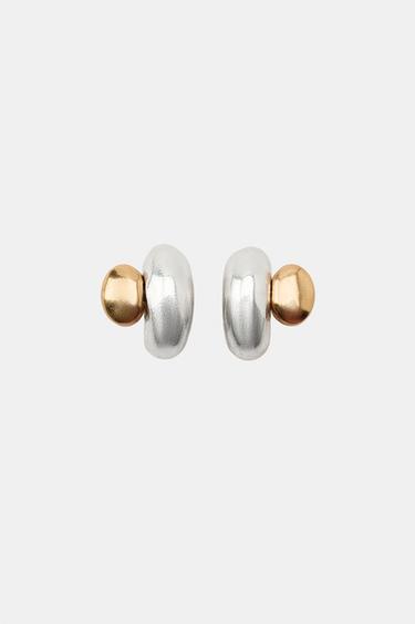 COMBINED TEXTURE HOOP EARRINGS — Gold / Silver 2