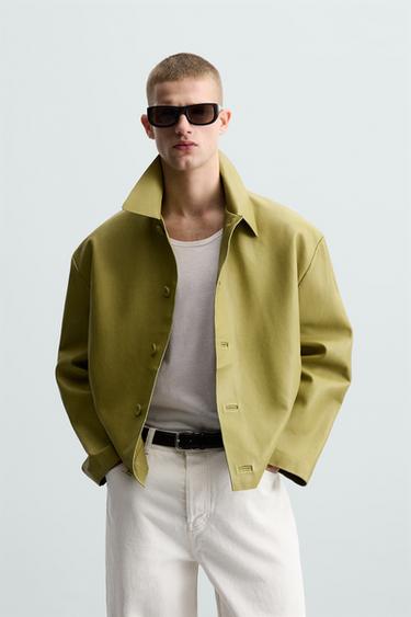 LEATHER OVERSHIRT - Pistachio by Zara