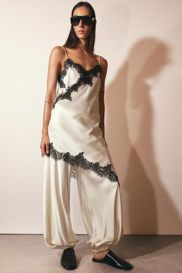 ZW COLLECTION ASYMMETRIC LACE DRESS - Ecru / Black by Zara