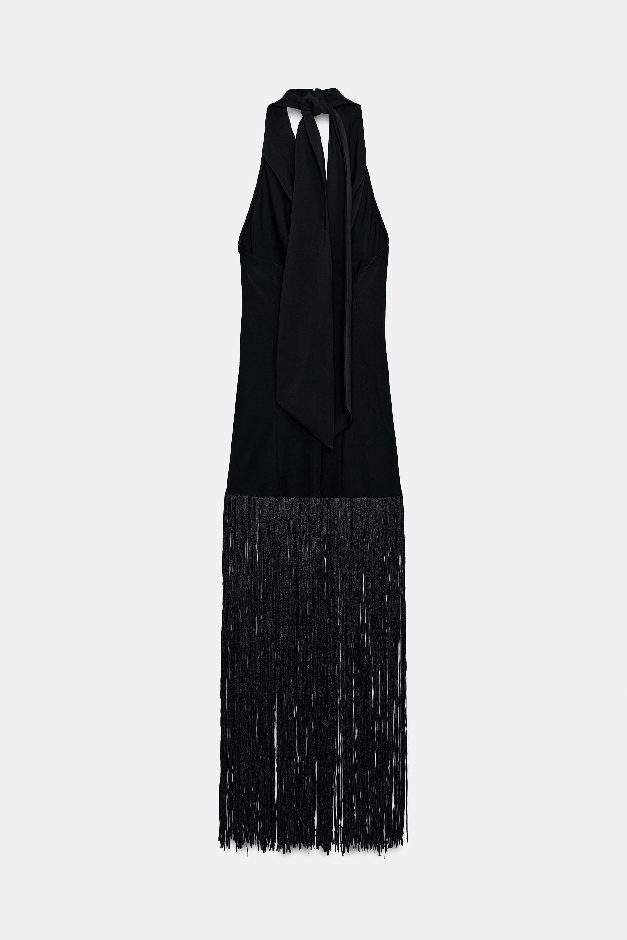 ZW COLLECTION FRINGED HALTER DRESS - Black | ZARA United States
