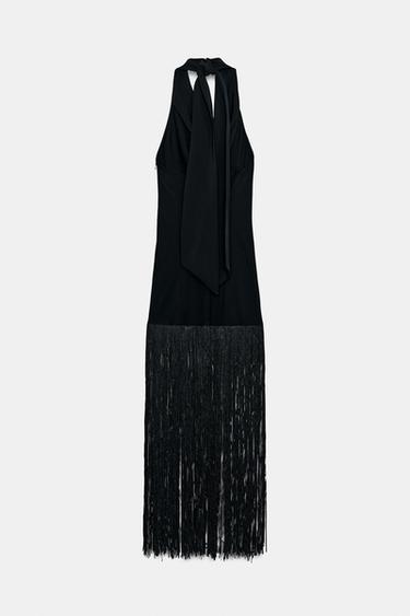 ZW COLLECTION HALTERNECK FRINGED DRESS - Black by Zara - Image 7