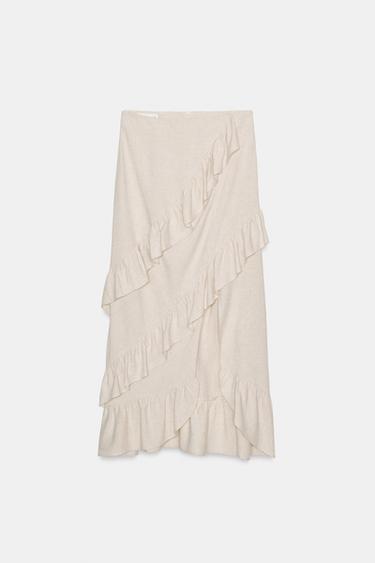 FALDA MIDI RÚSTICO VOLANTES - Beige claro de Zara - Imagen 0