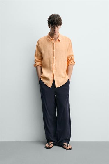 CAMISA REGULAR FIT 100% LINO - Naranja de Zara - Imagen 0