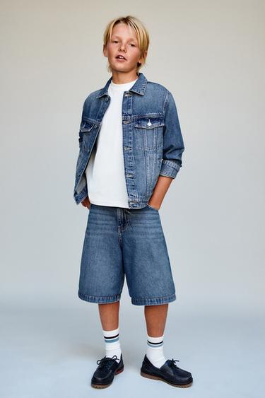 Zara RELAXED BAGGY DENIM SHORTS - Blue / Green - Image 0