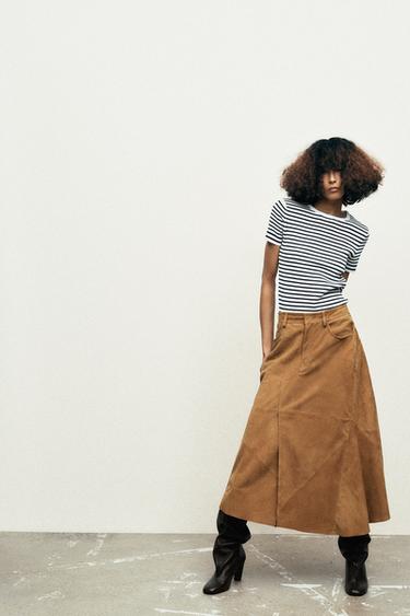STRIPED KNIT SHORT SLEEVE TOP - Navy / White by Zara
