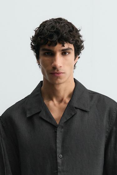 100% LINEN RELAXED FIT SHIRT - Black by Zara