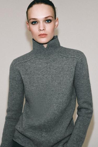 100% WOOL HIGH-NECK SWEATER — Mid-gray 1