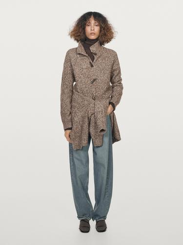 Zara Wool and cotton knit cardigan with horn button - Chocolate