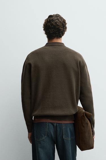POLO EN MAILLE CHENILLE - Kaki foncé de Zara - Image 2