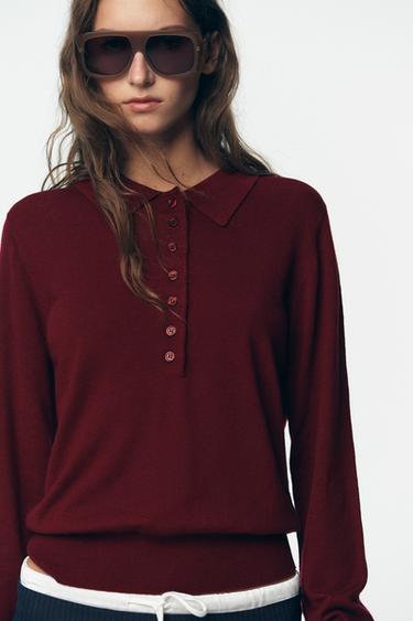 JERSEY POLO PUNTO LISO - Burgundy de Zara