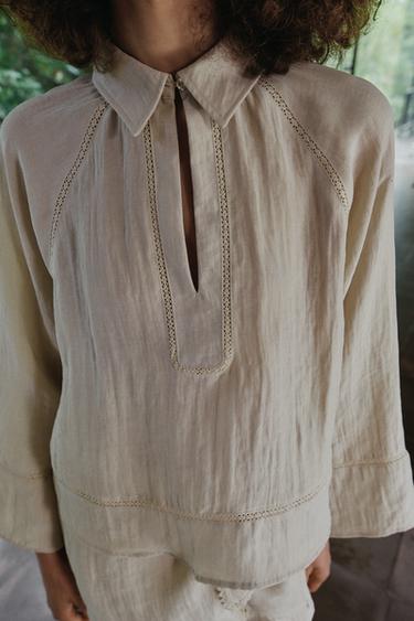 BLOUSE RUSTIQUE ENTRE-DEUX - Beige clair de Zara - Image 5