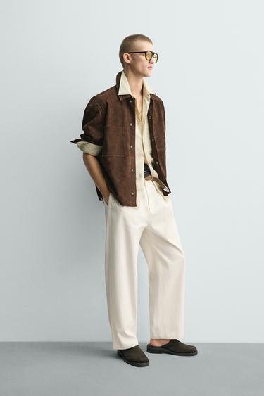 SURCHEMISE EN CUIR DAIM À POCHES - Marron de Zara - Image 3