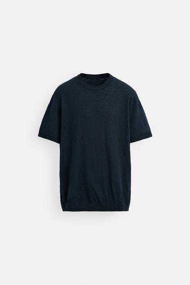 SUÉTER DE ALGODÃO E LINHO - Azul-marinho da Zara