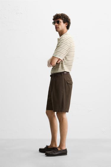 STRIPED JACQUARD POLO SHIRT - camel by Zara - Image 3