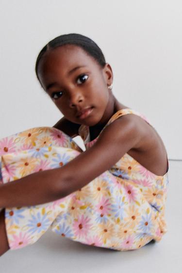 Zara FLORAL LINEN LONG JUMPSUIT - Multicolored