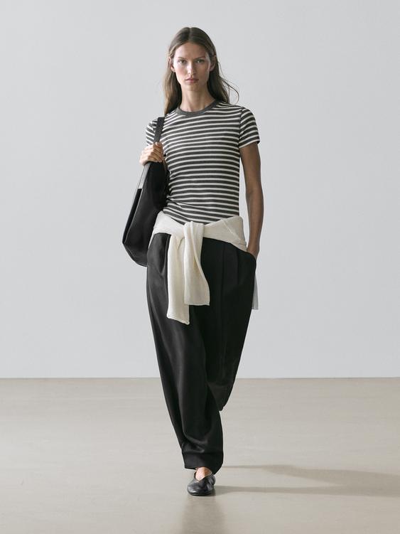 Striped short sleeve cotton T-shirt from Zara - $70