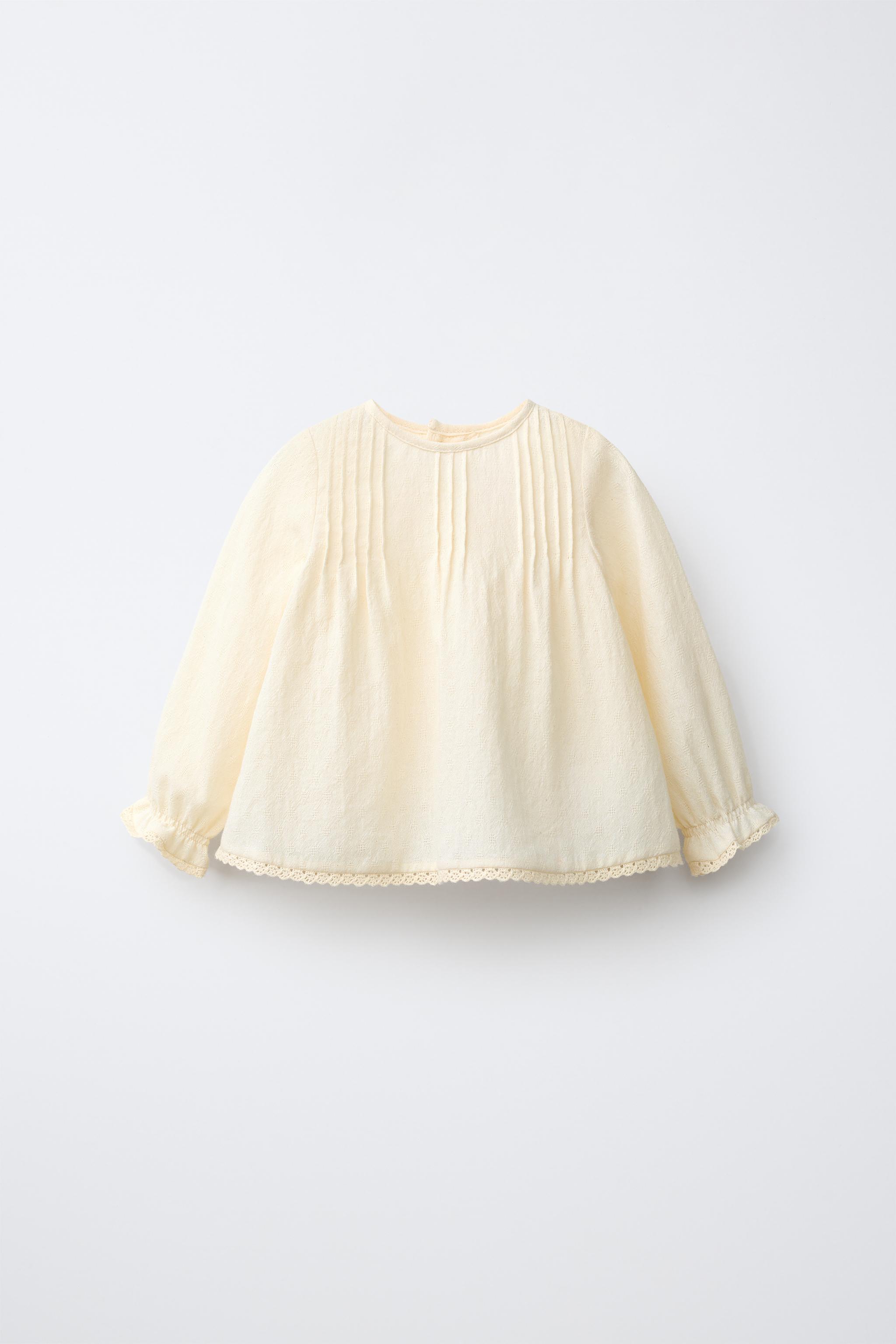 PINTUCK AND LACE SHIRT — Ecru