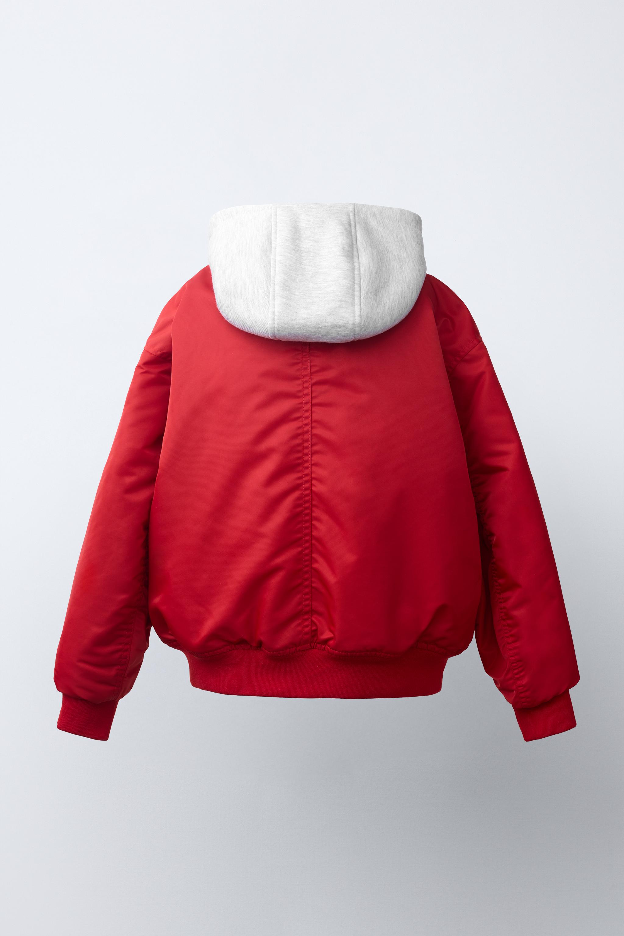 Patch Bomber Jacket with Detachable Hood - Red | ZARA United States