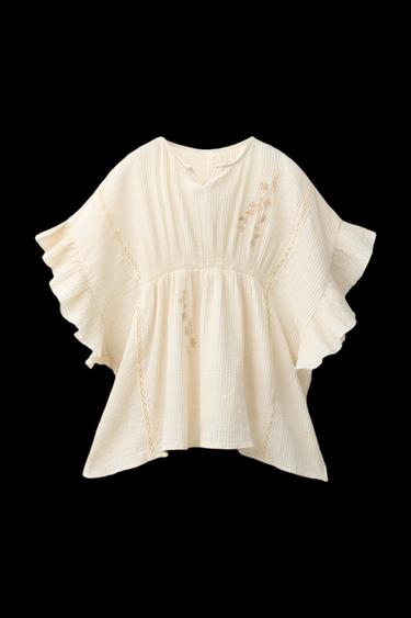 KAFTAN MET BORDUURSEL EN ENTRE-DEUX - Beige van Zara - Afbeelding 0