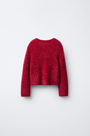 SHIMMER FAUX FUR KNIT JUMPER - Red by Zara - Image 1