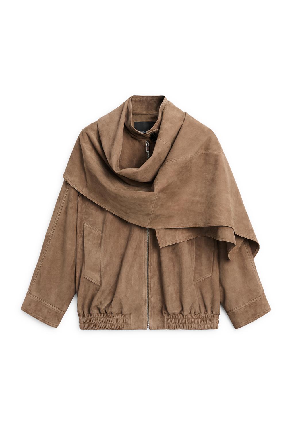 Suede leather bomber jacket with scarf detail - image 3