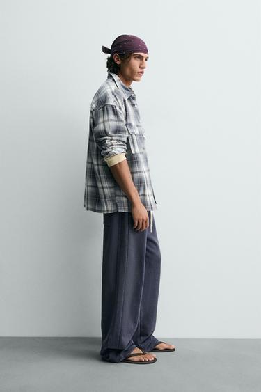 RELAXED FIT CHECK SHIRT - Blue by Zara - Image 4