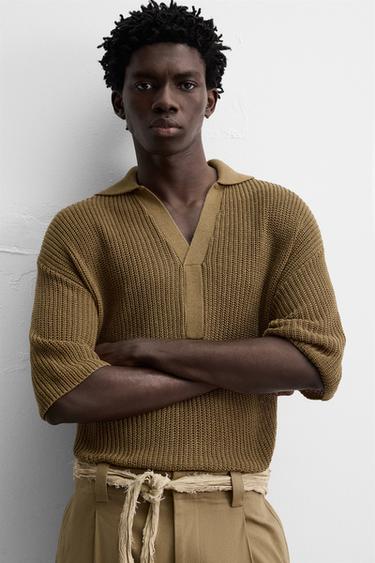 KNITTED POLO SHIRT - Khaki by Zara - Image 5