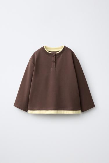 LAYERED HENLEY T-SHIRT — Caramel 1