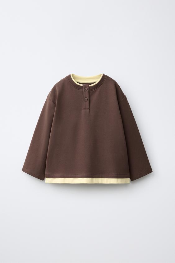LAYERED HENLEY T-SHIRT - Caramel by Zara - Image 0